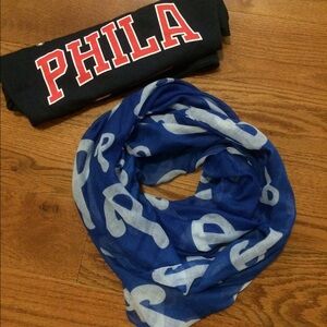 Blue Letter-Print Infinity Scarf